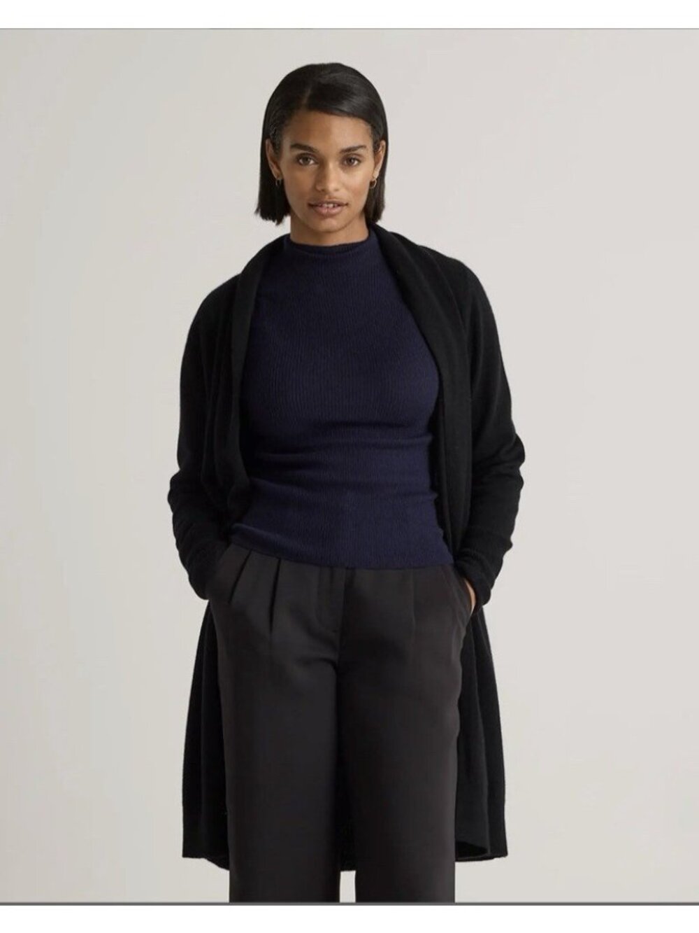 Quince Mongolian Cashmere Duster Cardigan Sweater Black Size M